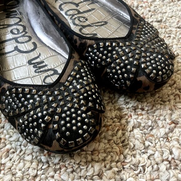 Sam Edelman S Charleen Ballet Flats Size 7.5 Shoes Leather Fur Animal Studded - Picture 3 of 7
